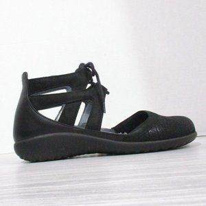 NAOT Kata Lace-Up Ankle Flat, Black "Crackle" Leather, Women's Us7 / EUR38